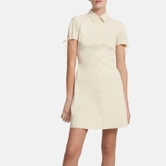 THEORY | Tied-Sleeve Button-Down Dress in white Linen blend White Size  6 - Picture 12 of 13